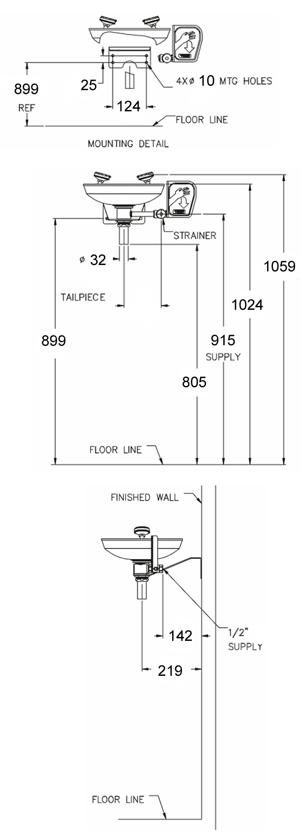 image of eyewash unit dimensions