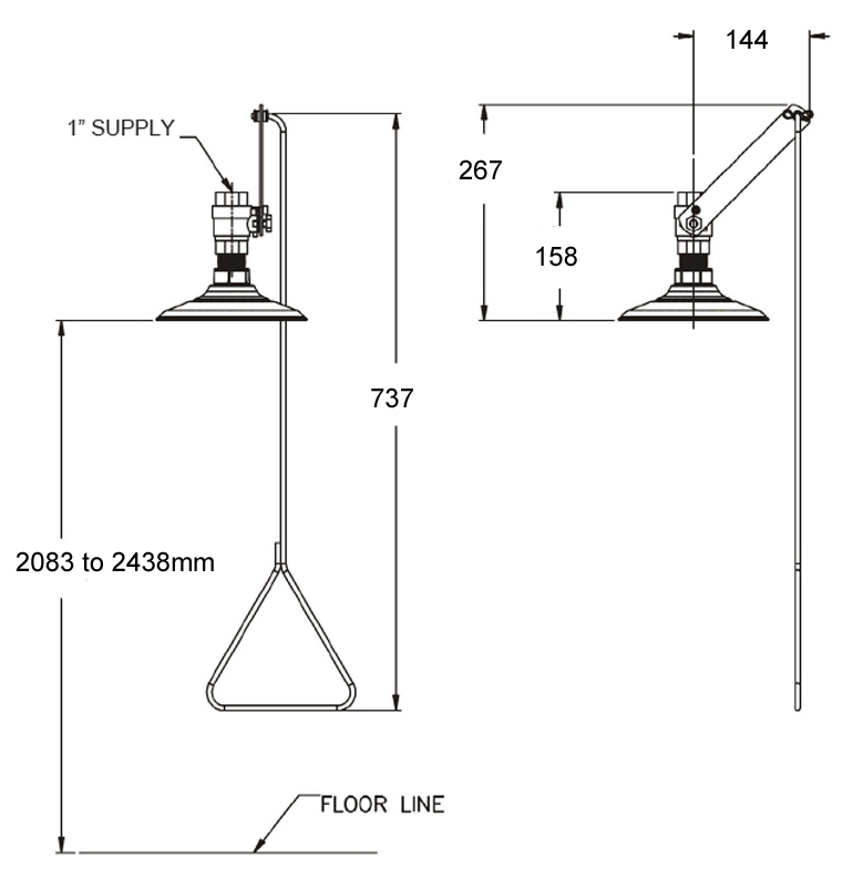 image of drench shower sizes