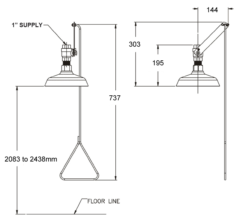 picture of safety drench shower sizes