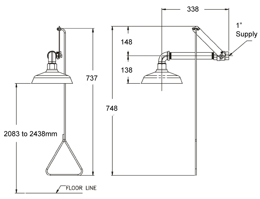 picture of safety shower sizes
