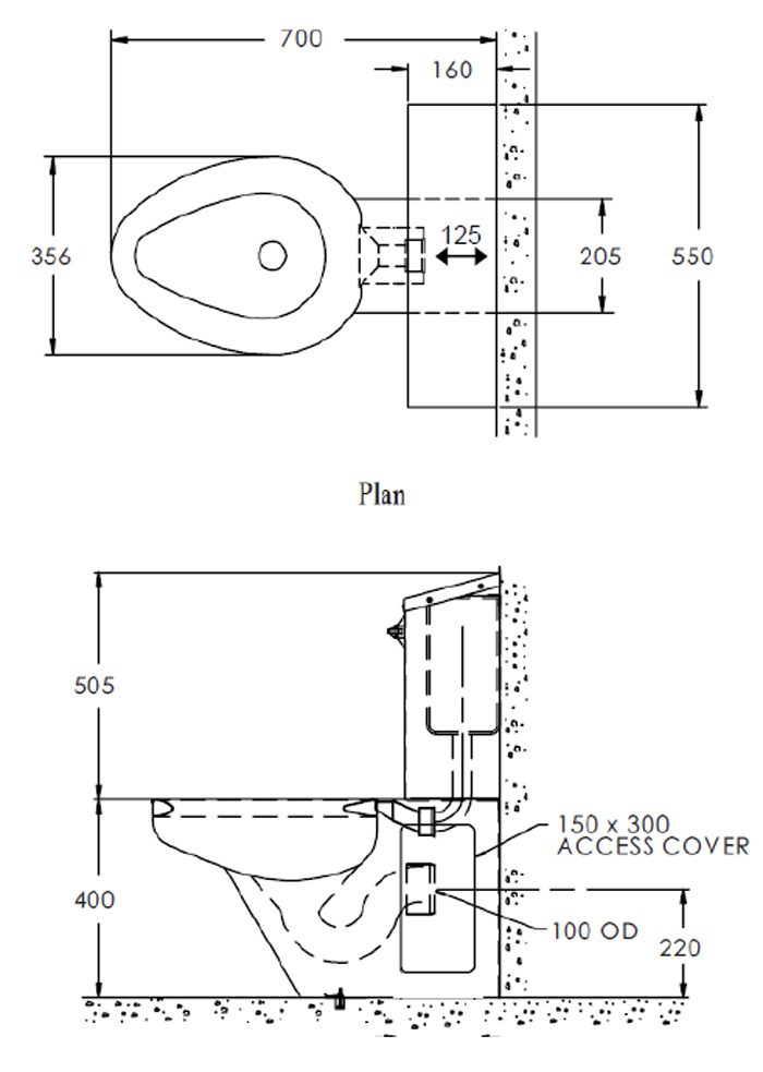 picture of close coupled suite dimensions