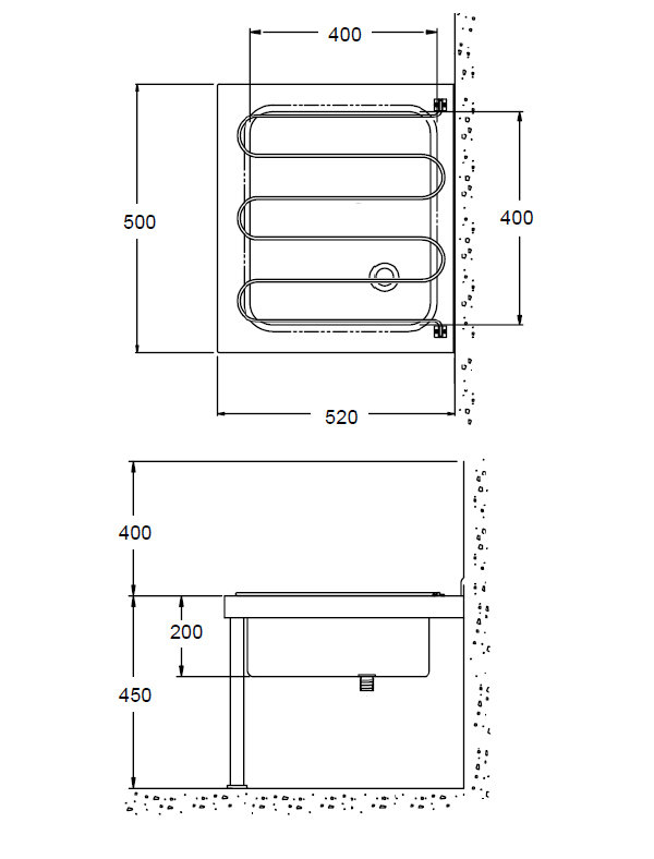 drawing of bucket sink dimensions