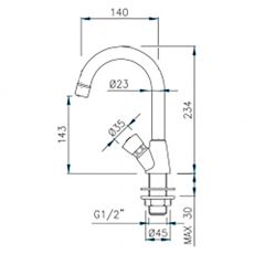swan neck time flow tap dimensions