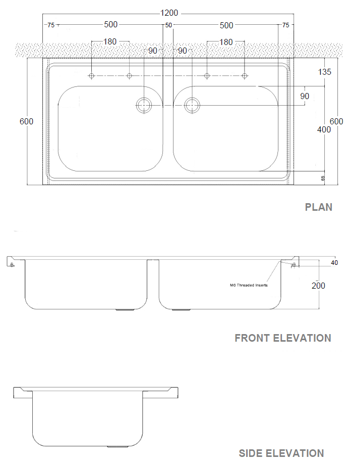 sk2 hospital double sink dimensions